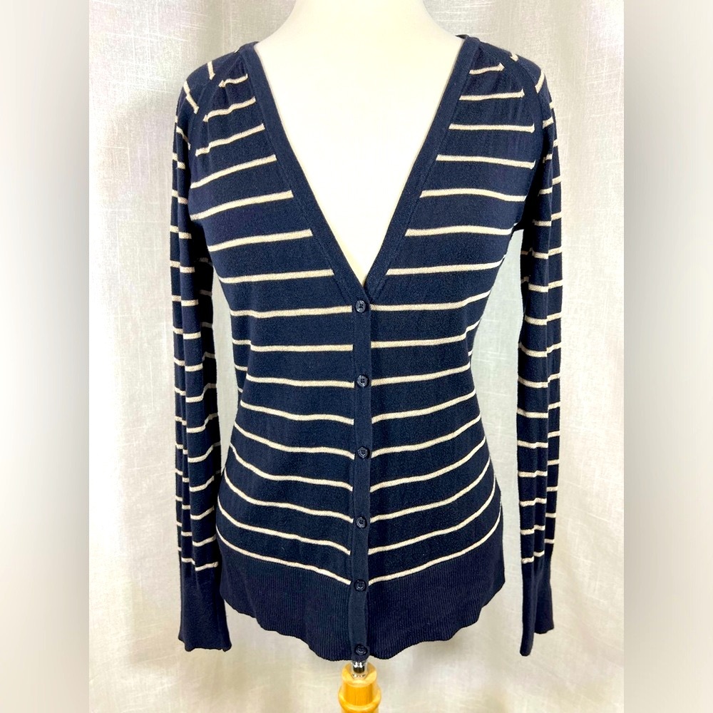 Banana Republic Factory navy and gold stripe cardigan sweater